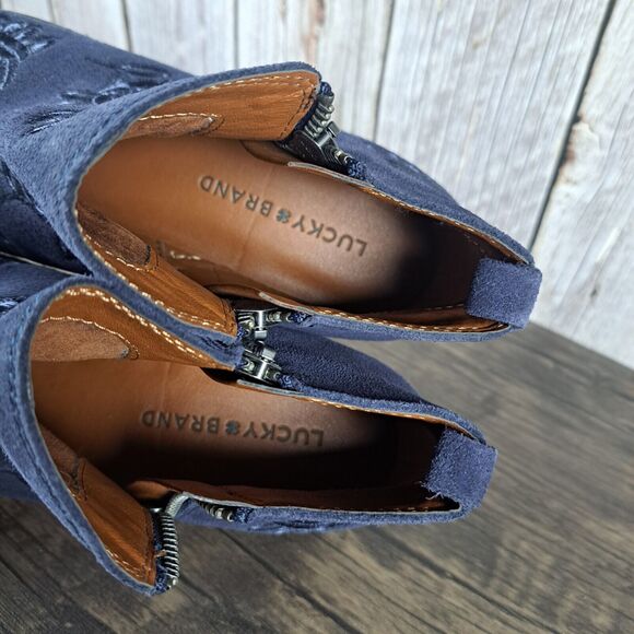 Lucky Brand Embroidered Basel Flowers Women's Sz 6.5 M Bootie Navy (VGC) - Picture 7 of 9